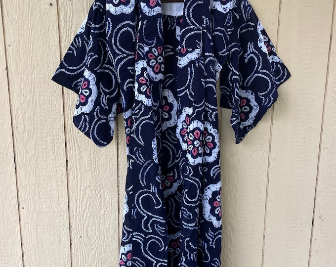 Vintage Japanese Shibori Kimono , Maxi Kimono , Floral Kimono , Printed Silk Kimono