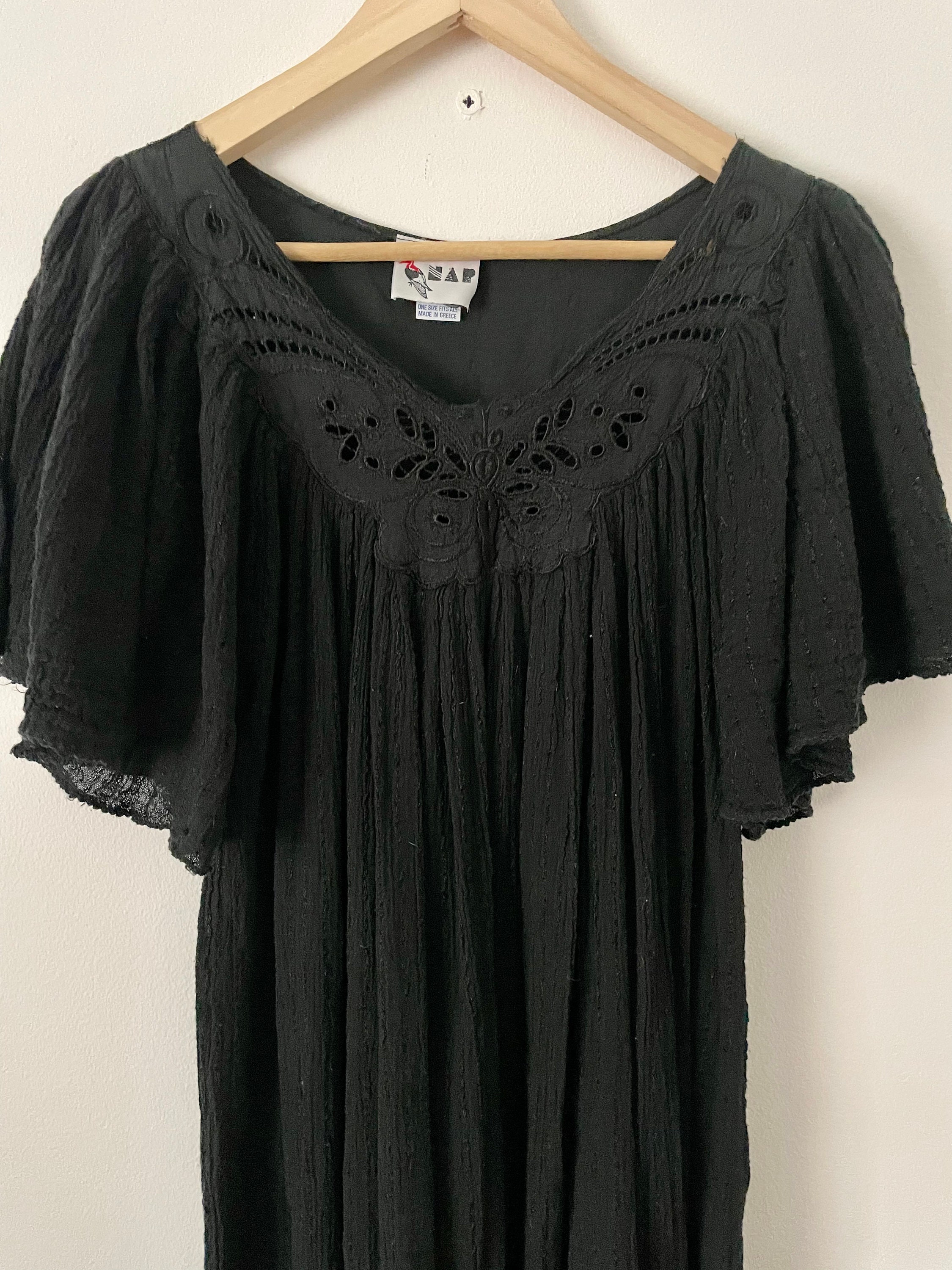 Vintage Black Cotton Gauze Dress , Butterfly Gauze Dress, Cotton Gauze ...