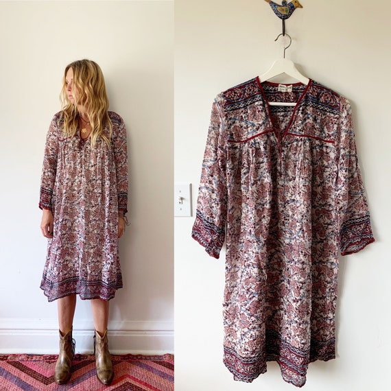 Vintage India Cotton Gauze Dress , Indian Cotton