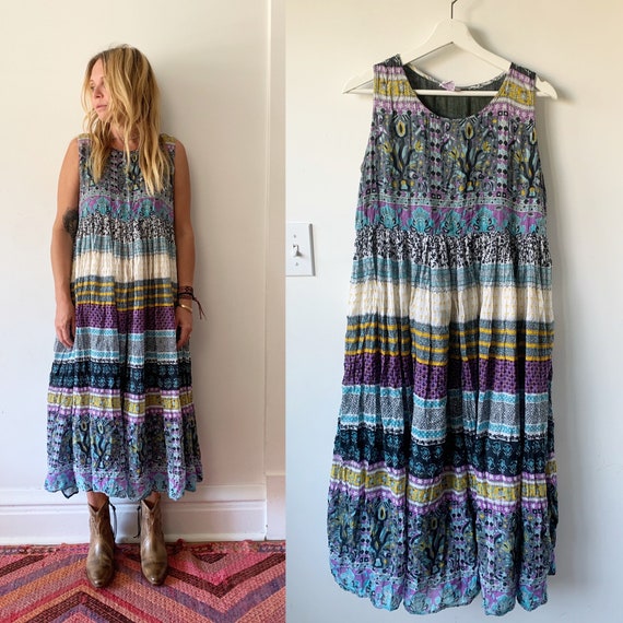 Vintage 80s Indian Cotton Gauze Dress , India Gauz