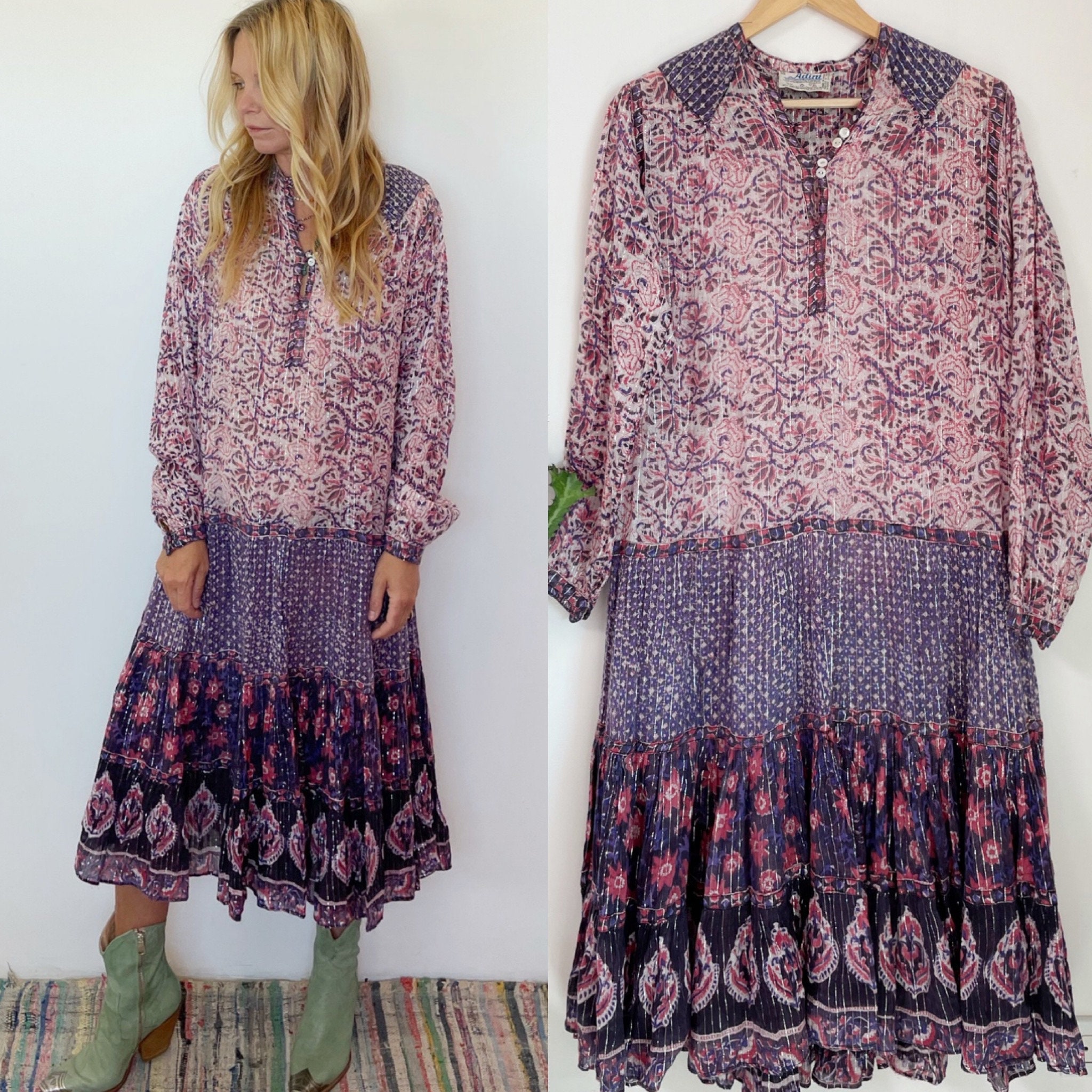 Vintage ADINI India Cotton Dress , India Cotton Gauze Dress , Rare Adini Dress