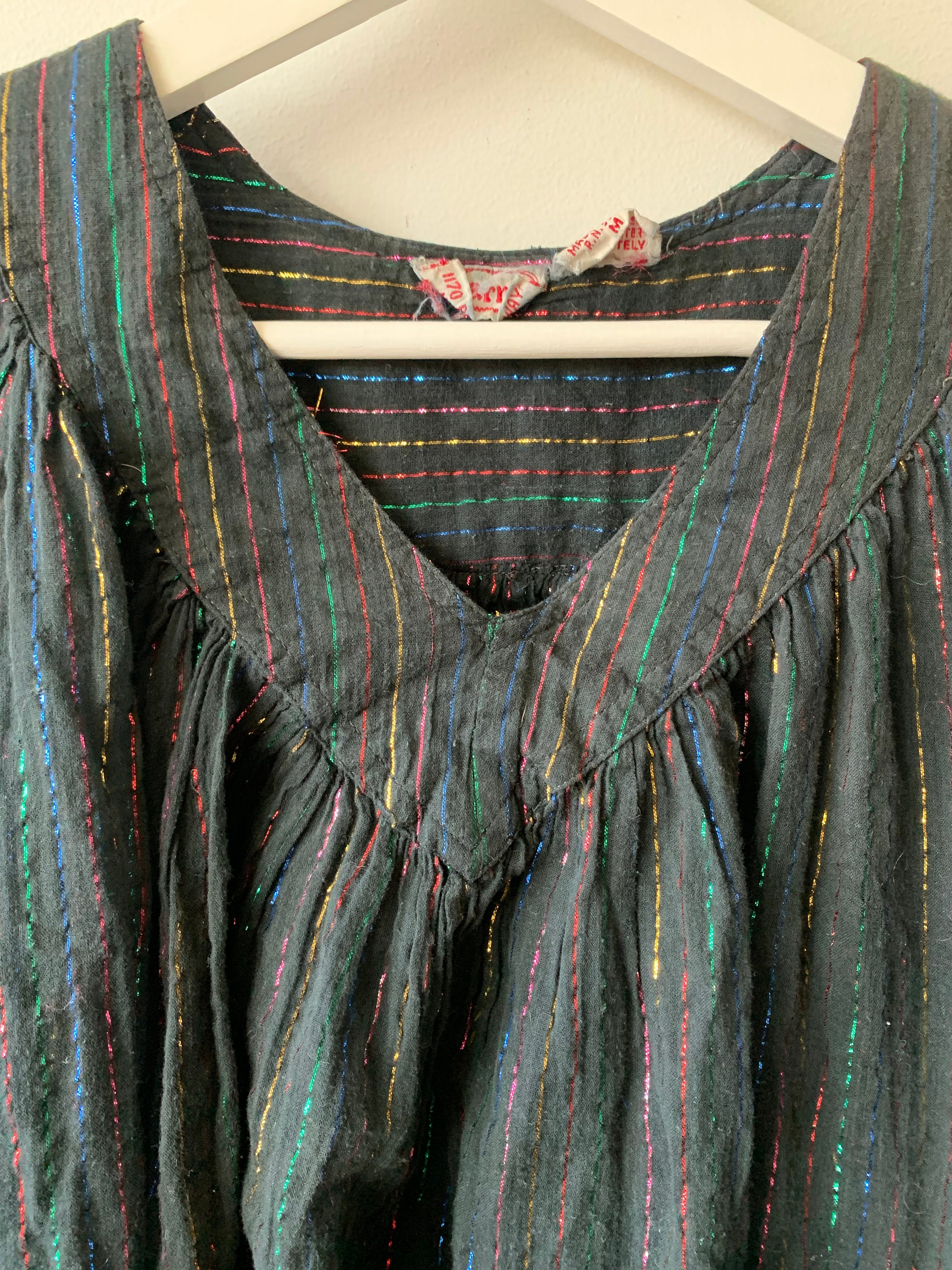 Vintage 70s India Cotton Gauze Blouse , Indian Lurex Top