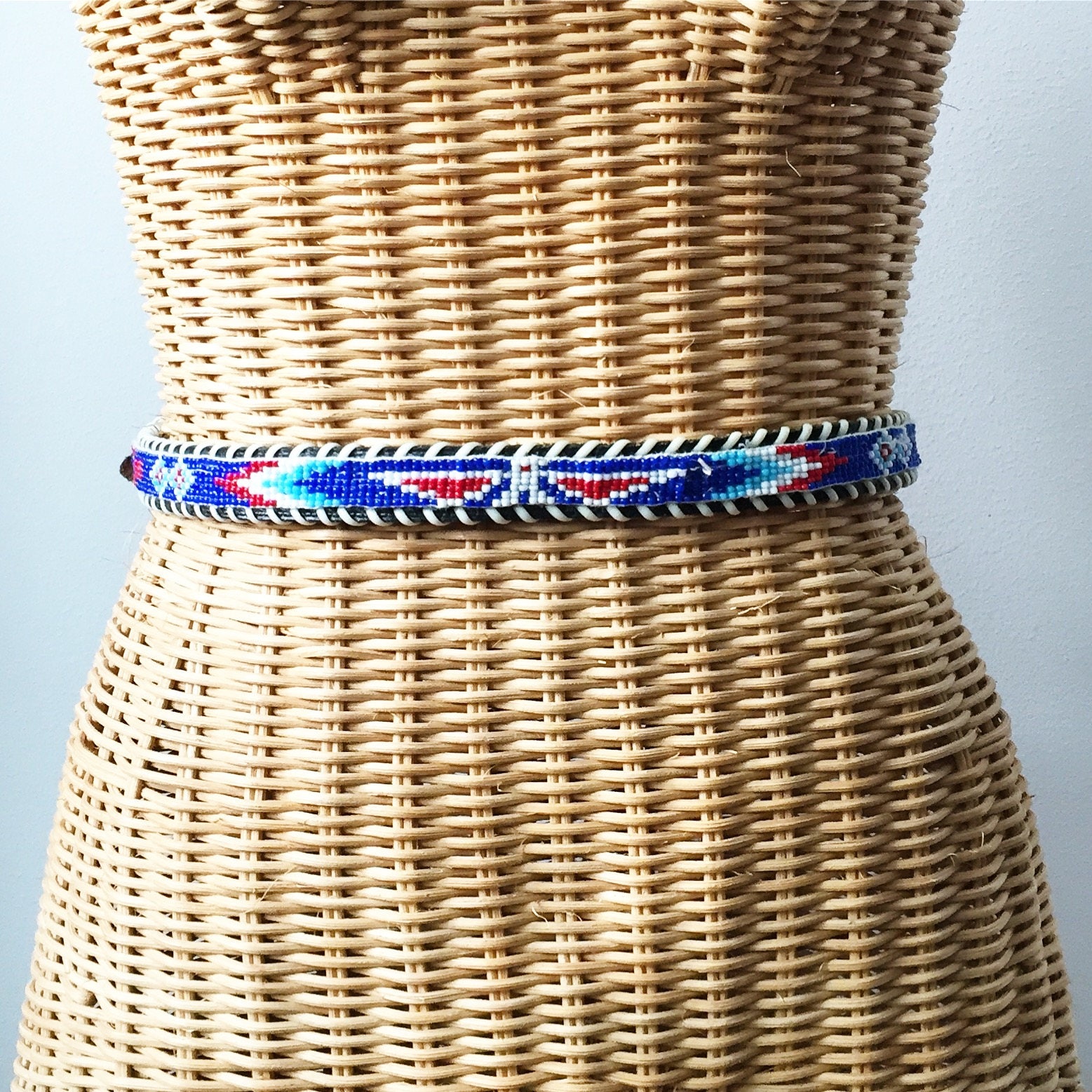 Vintage Beaded Belt , Navajo Leather Belt , Native American Belt