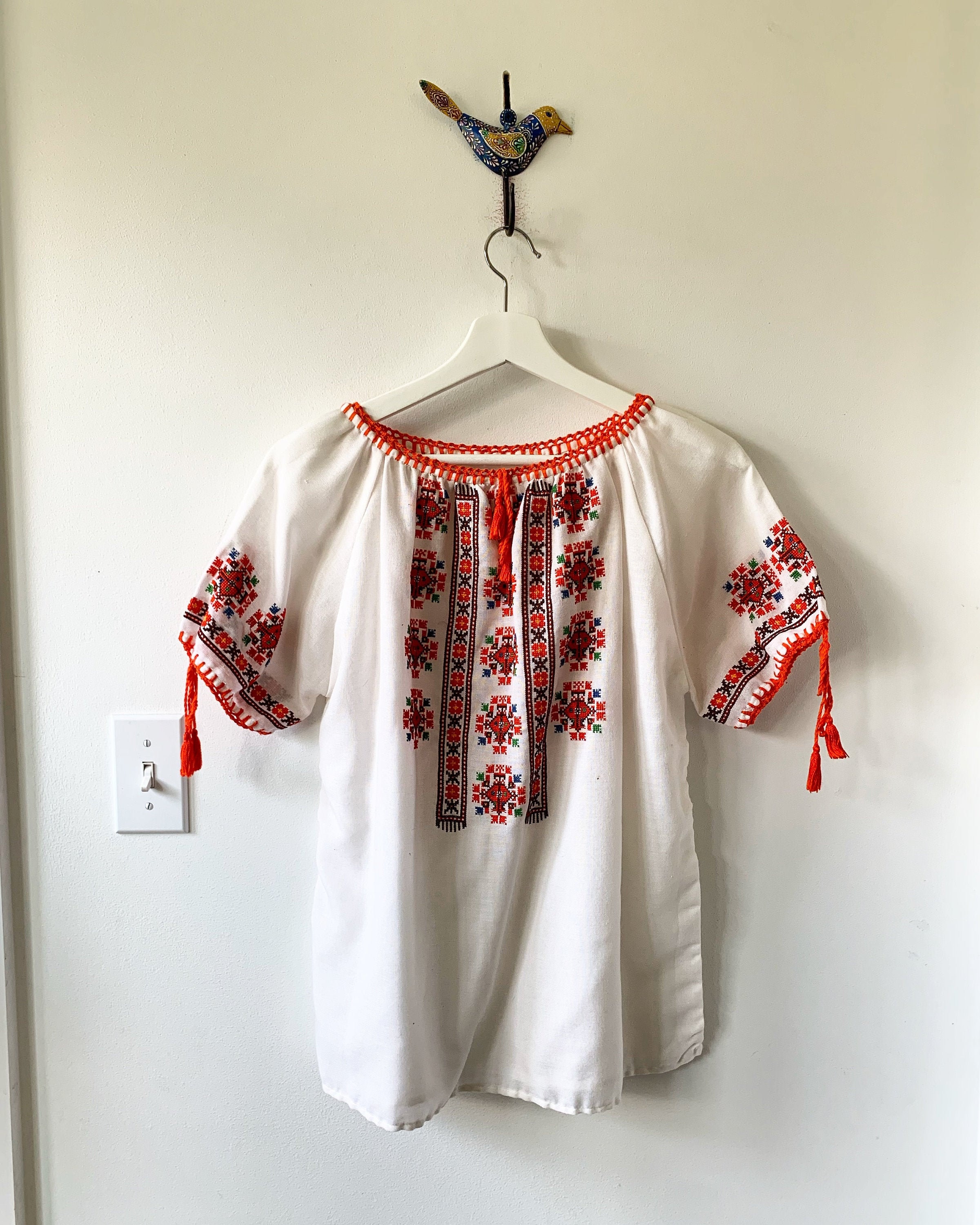 Vintage Ukrainian Embroidered Folk Blouse , Peasant Top , BOHO Blouse