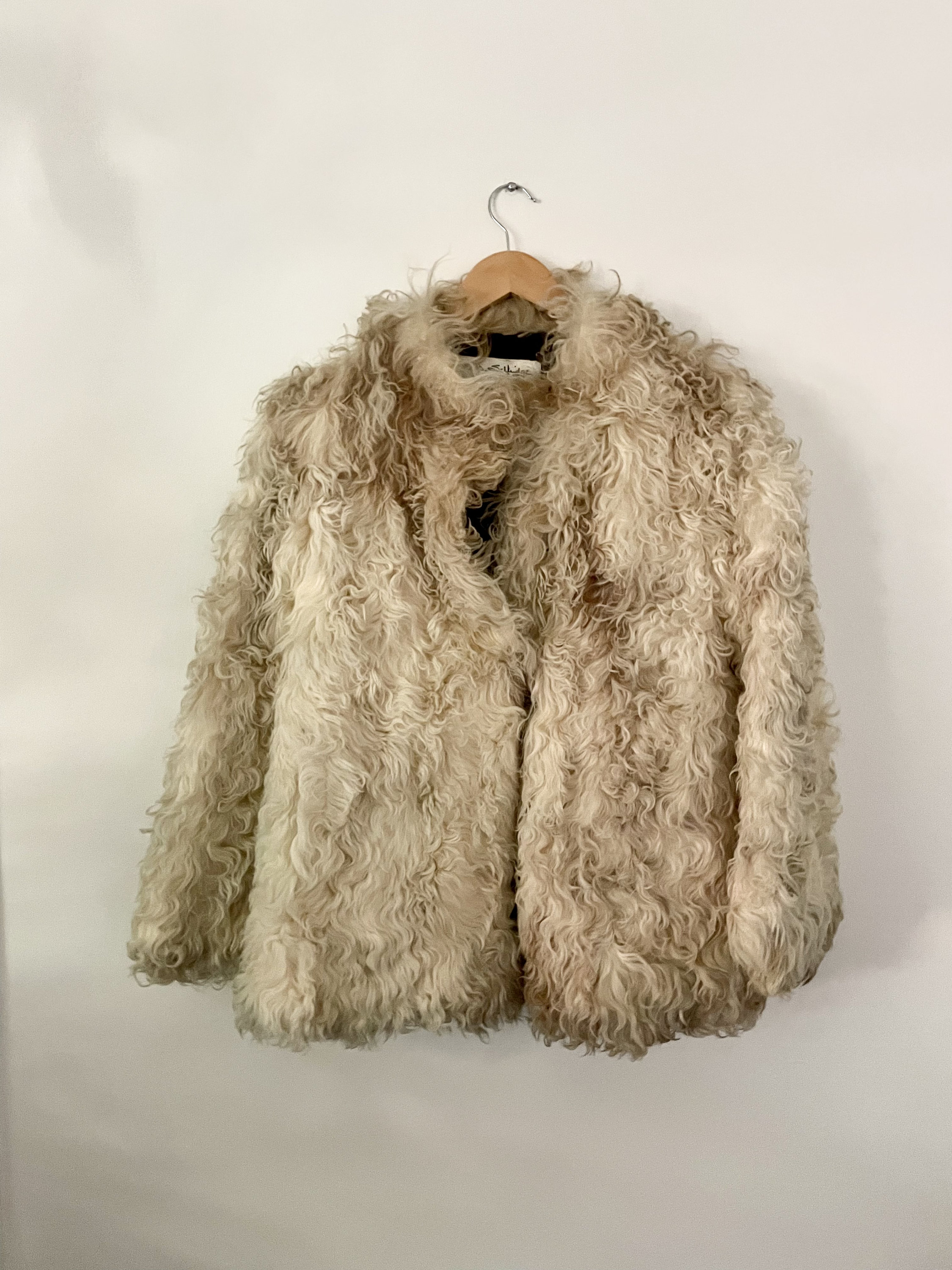 Vintage Curly Lamb Fur Coat , Shaggy Fur Coat , Lamb Fur Coat