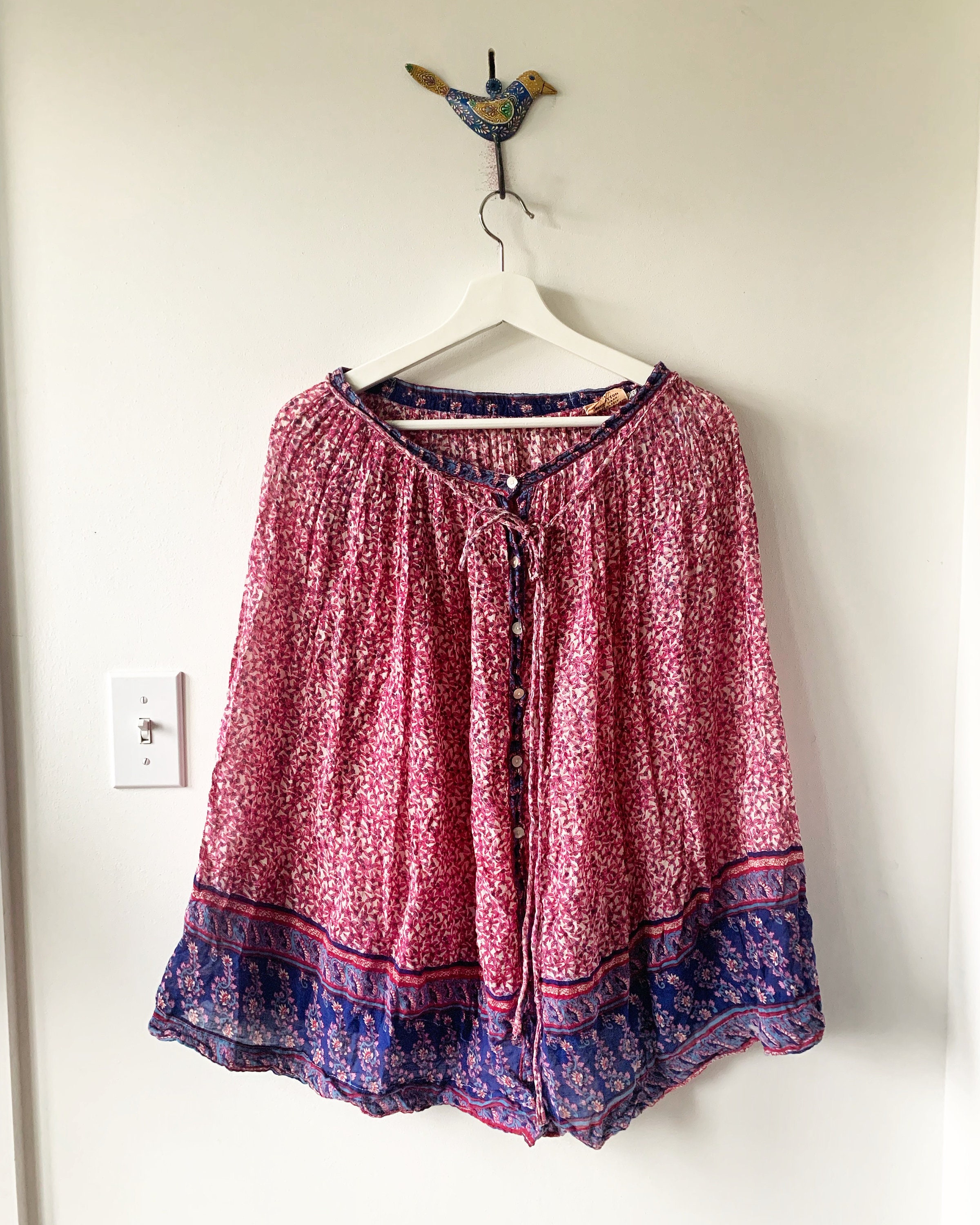 Vintage India Cotton Gauze Skirt , Indian Cotton Midi Skirt