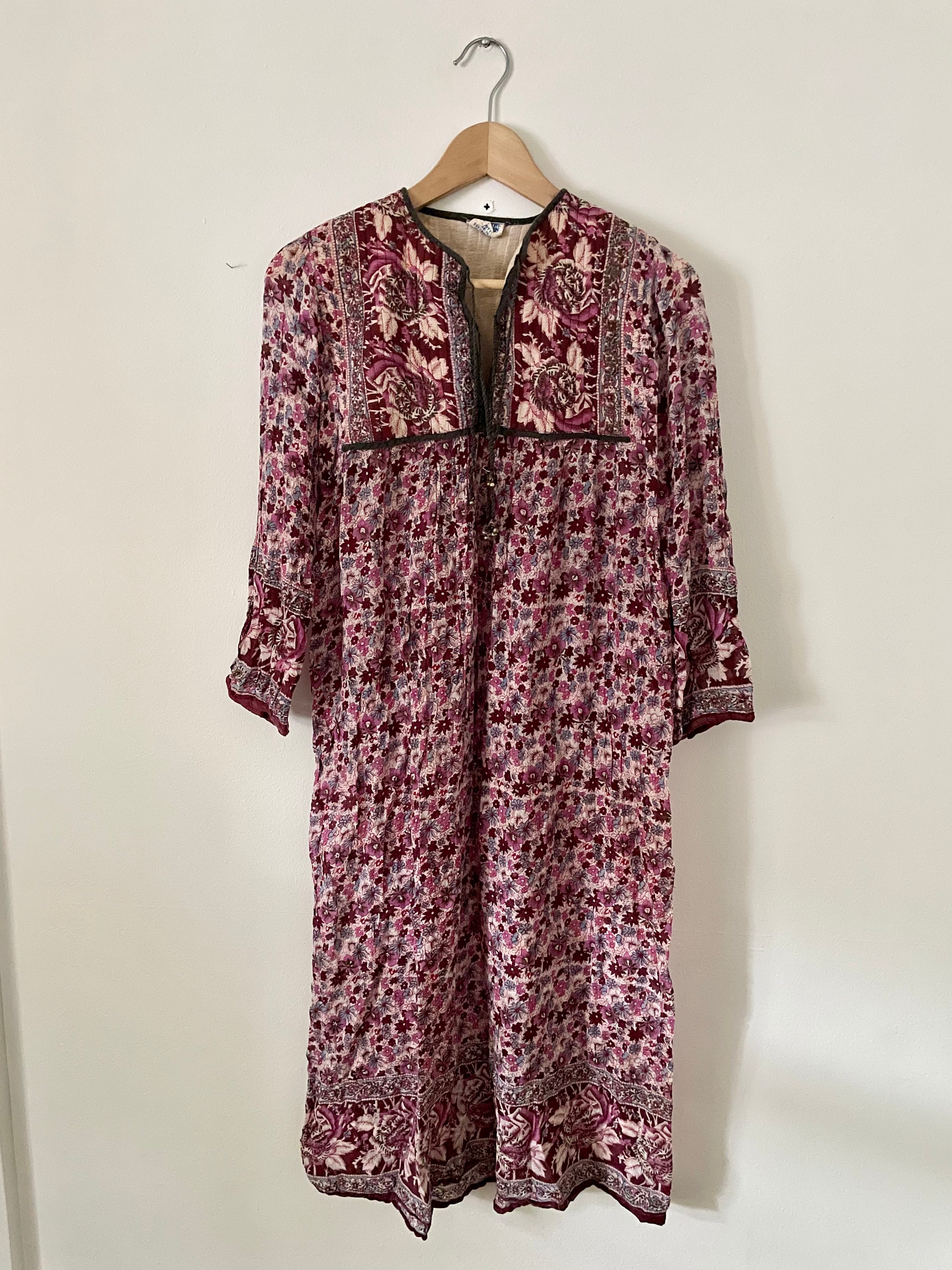 Vintage India Cotton Gauze Dress , Indian Cotton Kaftan , Papillon