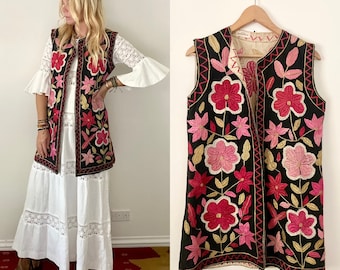 Vintage Heavily Embroidered Ethnic Vest, Afghan Embroidered Vest, BOHO Floral Vest