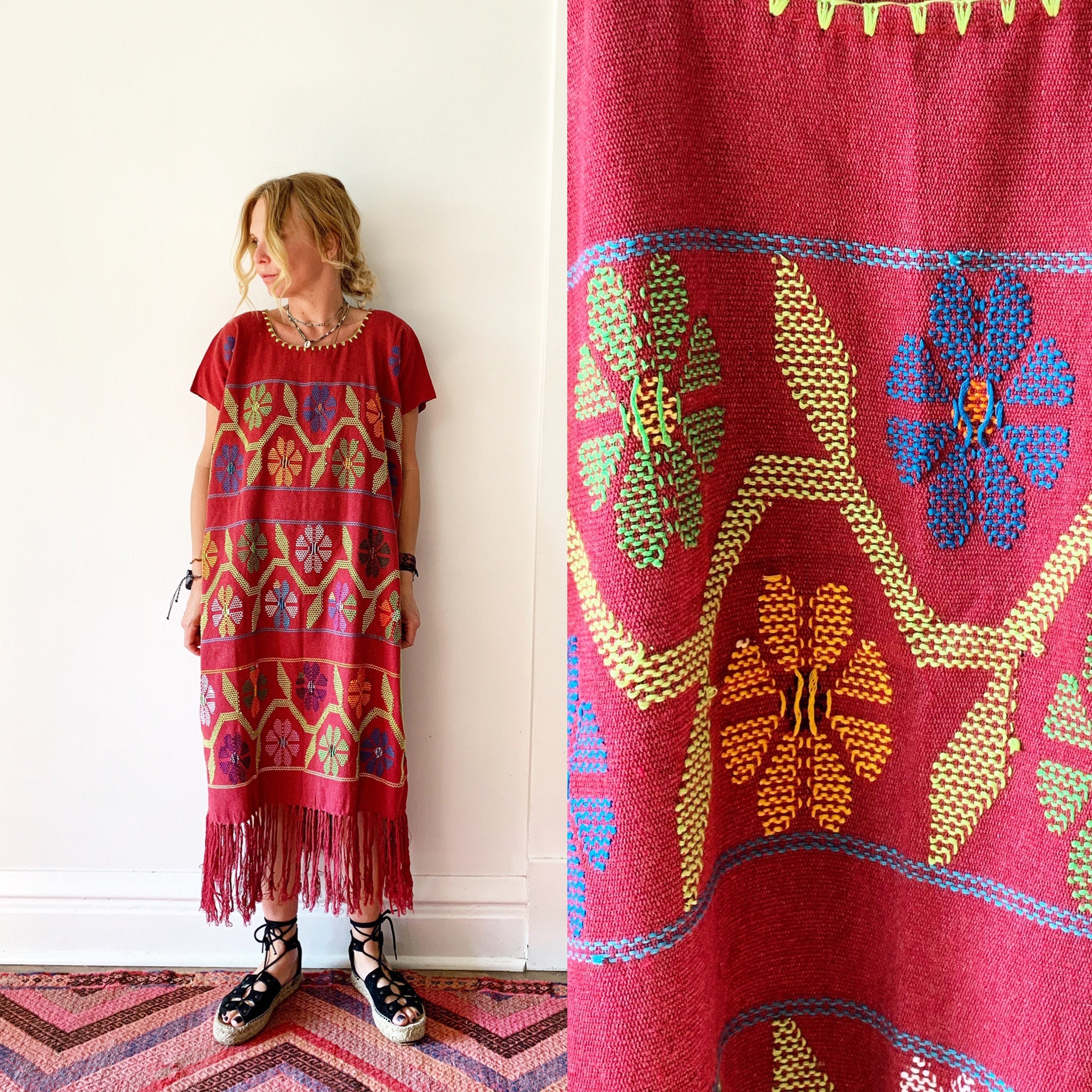 Vintage Oaxacan Hand Loomed Kaftan , Embroidered Mexican Caftan ...