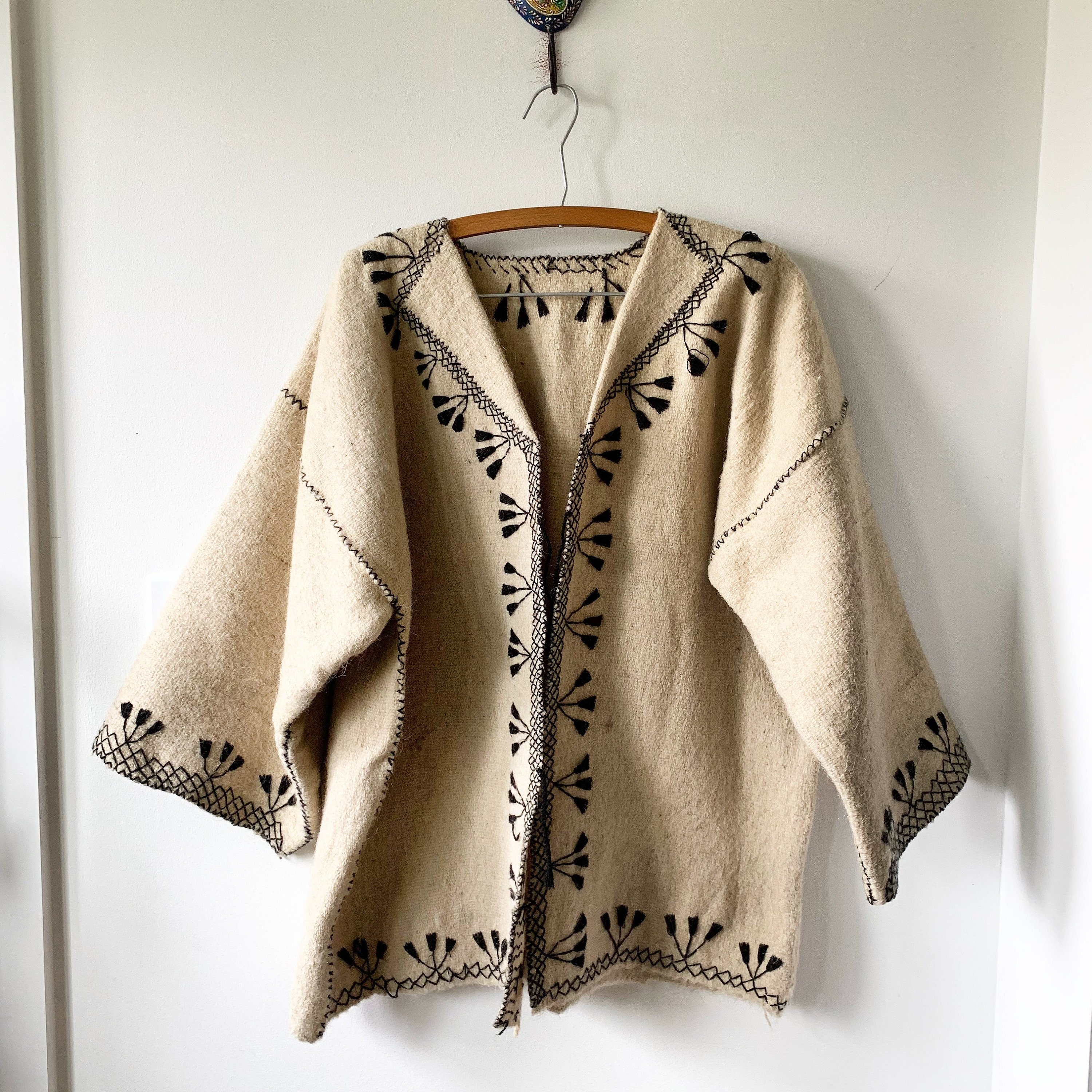 Vintage Ethnic Embroidered Wool Jacket , BOHO Ethnic Coat, Blanket Coat