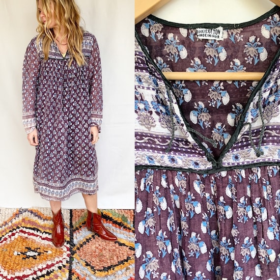 Vintage India Cotton Gauze Dress , Indian Cotton