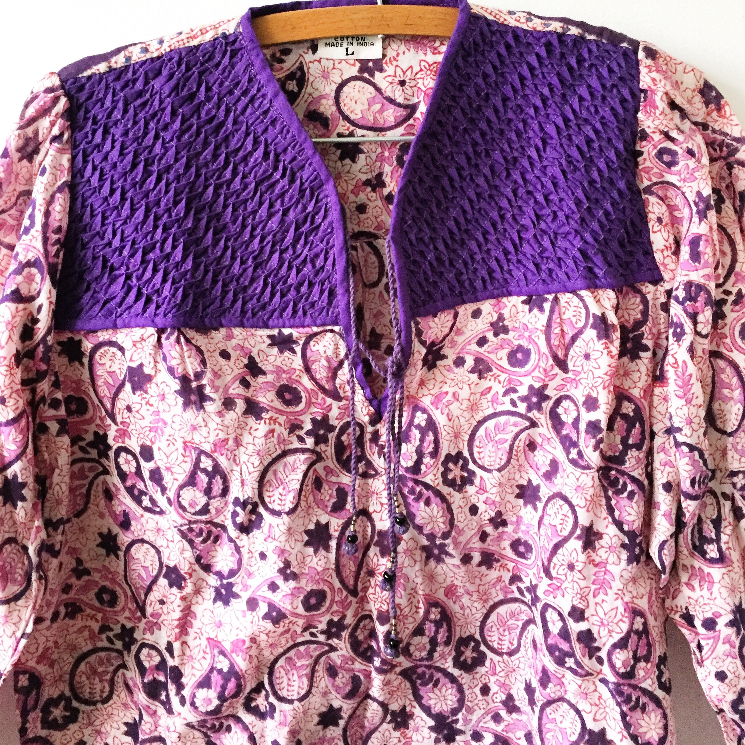 Vintage Indian Cotton Gauze Blouse , Gauze Top , Block Print India Blouse