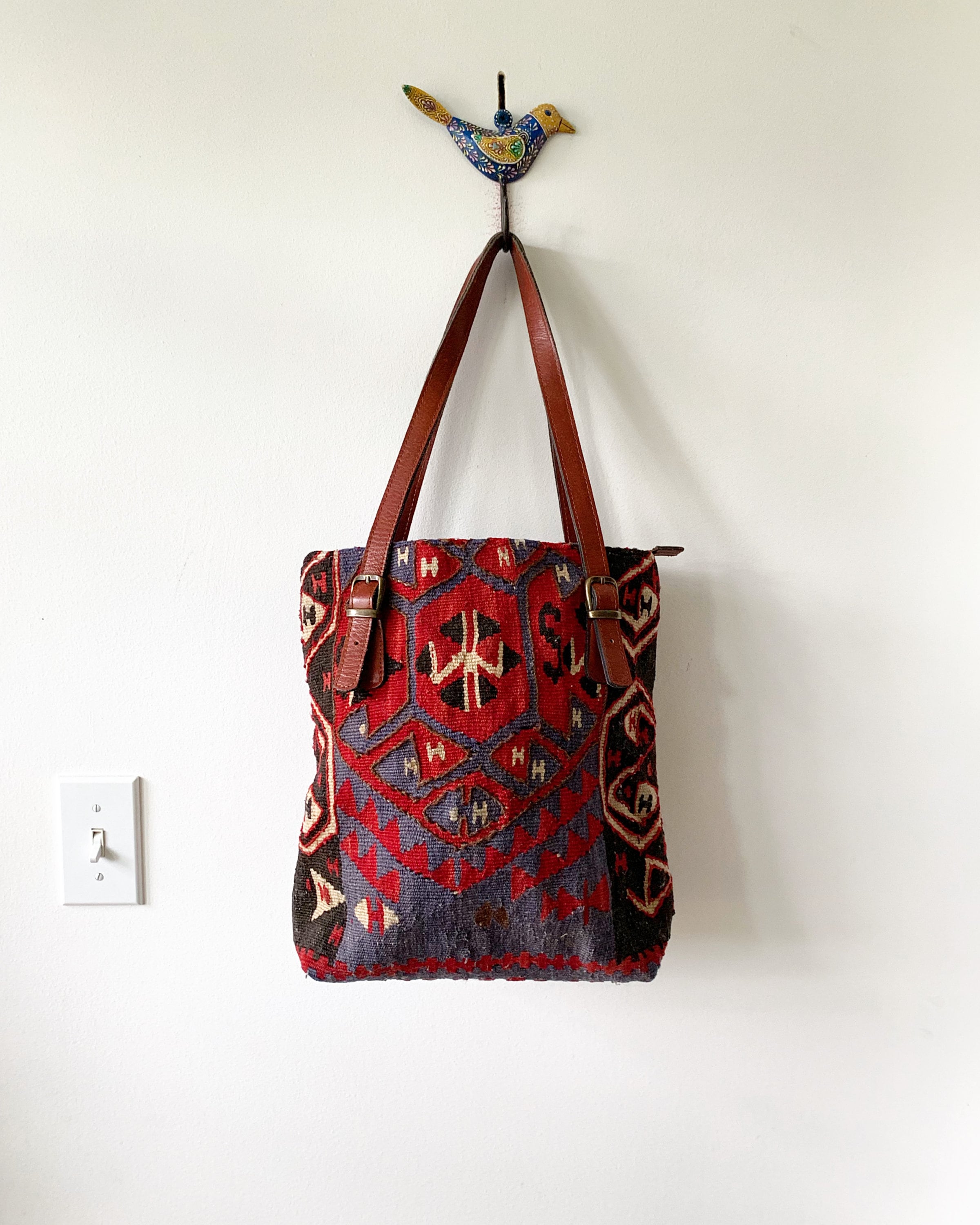 Vintage Turkish Kilim Bag, Ethnic Carpet Purse , Kilim Tote