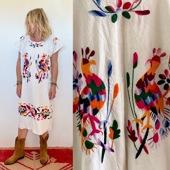 Vintage Hand Embroidered Mexican Tunic Dress , Bir