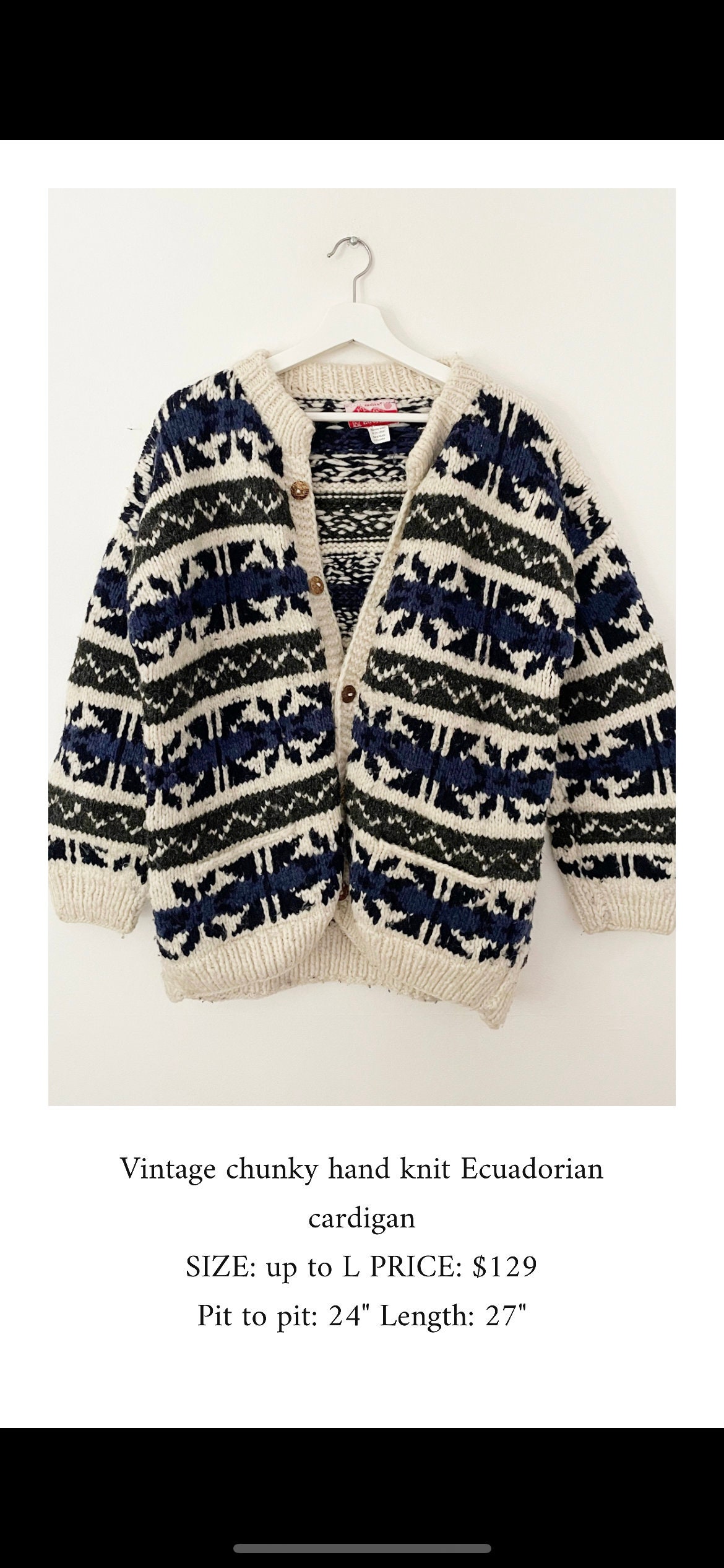 Vintage Ethnic Hand Knit Wool Cardigan , Ecuadorian Wool Vintage Ethnic Hand Knit Wool Cardigan , Ecuadorian Wool