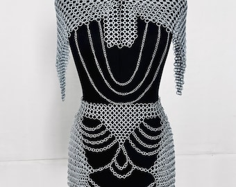 Top y falda de malla metálica medieval hechos a mano – Armadura medieval para Halloween y cosplay.