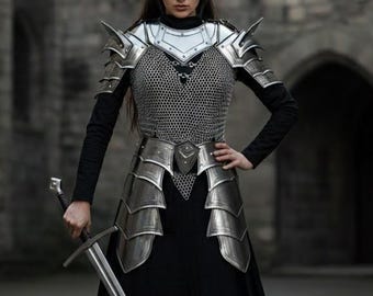 Medieval Steel Cuirass Armor Set: Gorget, Pauldrons & Chainmail - LARP Cosplay