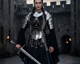 Medieval Handcrafted Steel Armor Set – Cuirass, Gorget, Pauldrons and Chainmail | LARP, Cosplay, Renaissance Fairs.