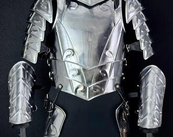 Medieval Knight Full Plate Armor Set – Engraved Steel Cuirass Pauldrons for LARP Cosplay Reenactment.