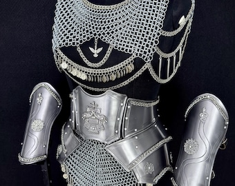 Medieval Steel Female Armor Set – Chainmail Skirt & Jewelry Harness,LARP, Cosplay, Renaissance Faire Outfit