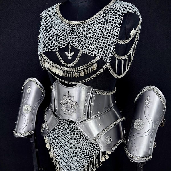 Medieval Steel Female Armor Set – Chainmail Skirt & Jewelry Harness,LARP, Cosplay, Renaissance Faire Outfit