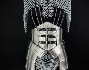 Medieval Steel Female Armor – Chainmail Top and Skirt Costume for LARP, Cosplay & Renaissance Events