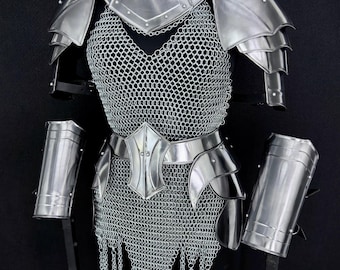 Mittelalterliche Ritterin aus Stahl – Rüstungsset – LARP, Cosplay, Renaissance-Jahrmarkt, Reenactment-Kostüm, Geschenkartikel.