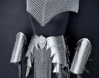 Medieval Steel female armor Chainmail top skirt Knight Costume for LARP, Cosplay and Renaissance.