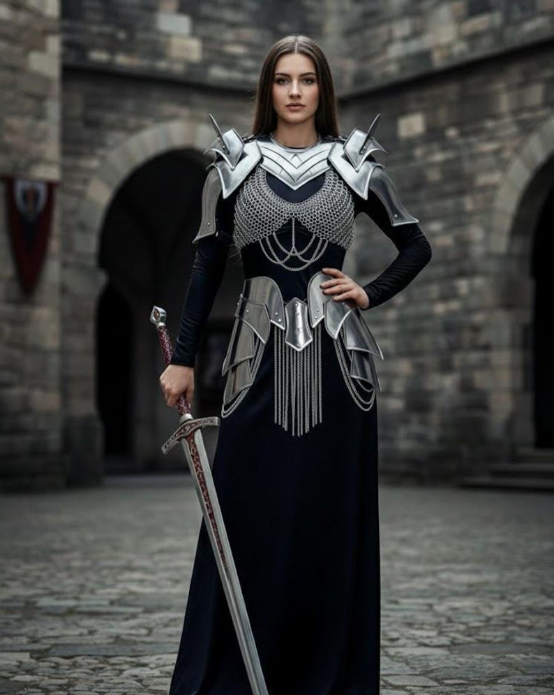 Medieval armor,
Birthdaygift,
LARP armor,
Halloween,
fantasy armor,
Knight armor,
Cosplay armor,
Gift item,
Renaissance Armor,
Steel armor,
Gift for her,
Chainmail armor,
Gorget and pauldron,
