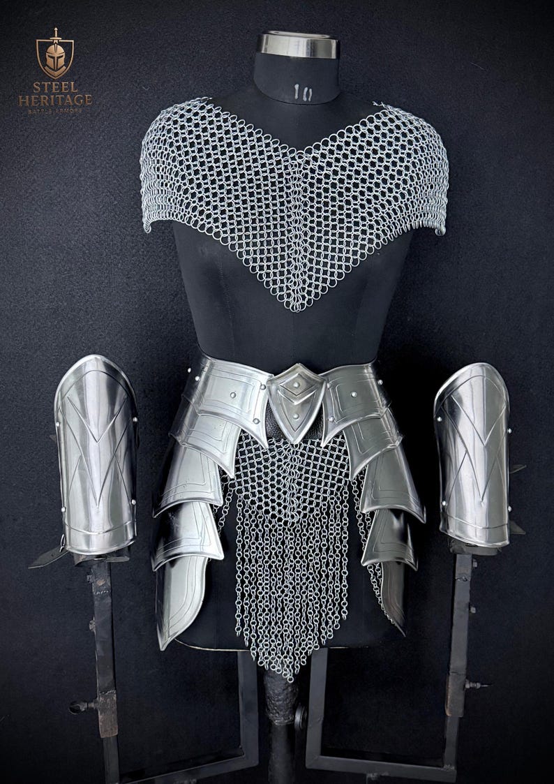 Medieval Steel Female Armor Chainmail Top Skirt Knight Costume for LARP ...
