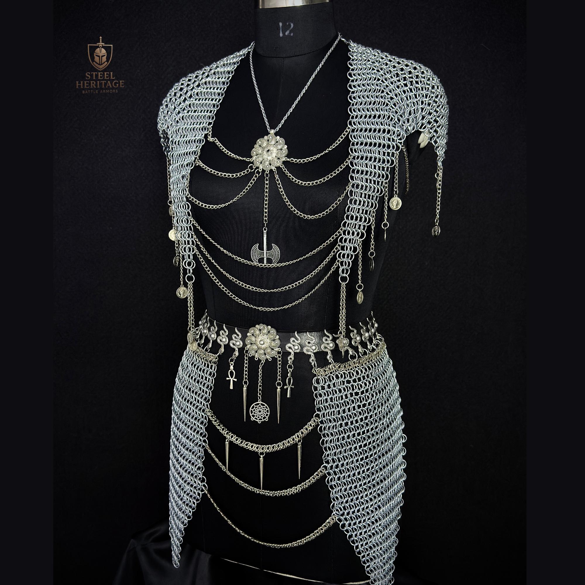 Medieval Chainmail Jewelry Harness Top Skirt – Handwoven Steel Ring ...