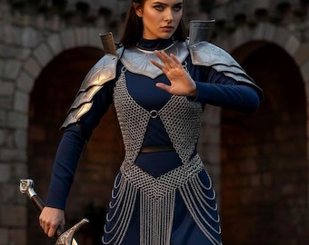 Medieval Armor Set Solid Steel Gorget , Pauldron with Chainmail | Wearable LARP & Cosplay Costume
