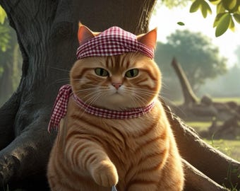 Quirky Cat Art Print, Whimsical Feline Illustration (Digital Download)
