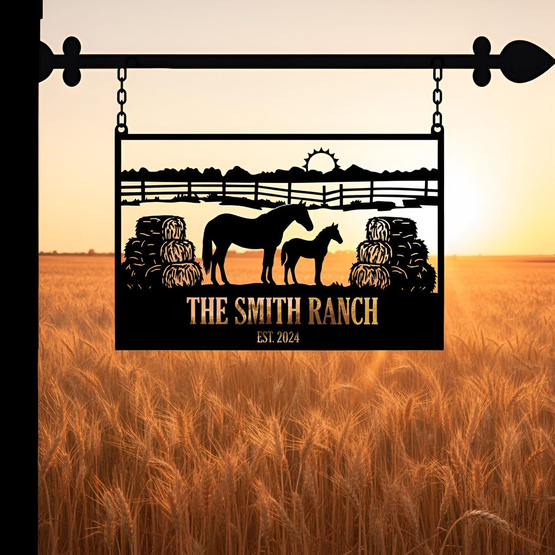 Personalized Horse Ranch Sign – Custom Farm Metal Art With Horses and ...