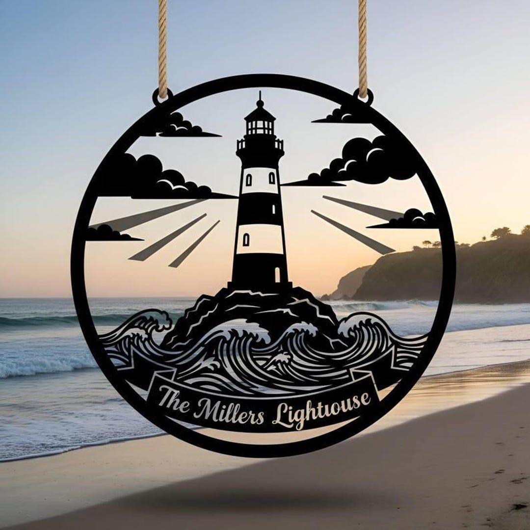 Custom Lighthouse Metal House Number Sign: Beach House Decor Custom Lighthouse Metal House Number Sign: Beach House Decor