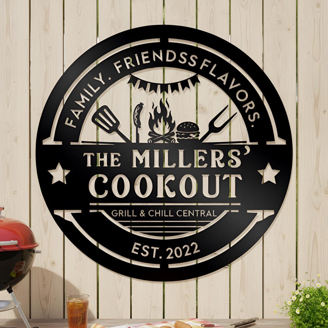 Custom Family Cookout Metal Sign, Personalized Backyard BBQ Wall Art ...