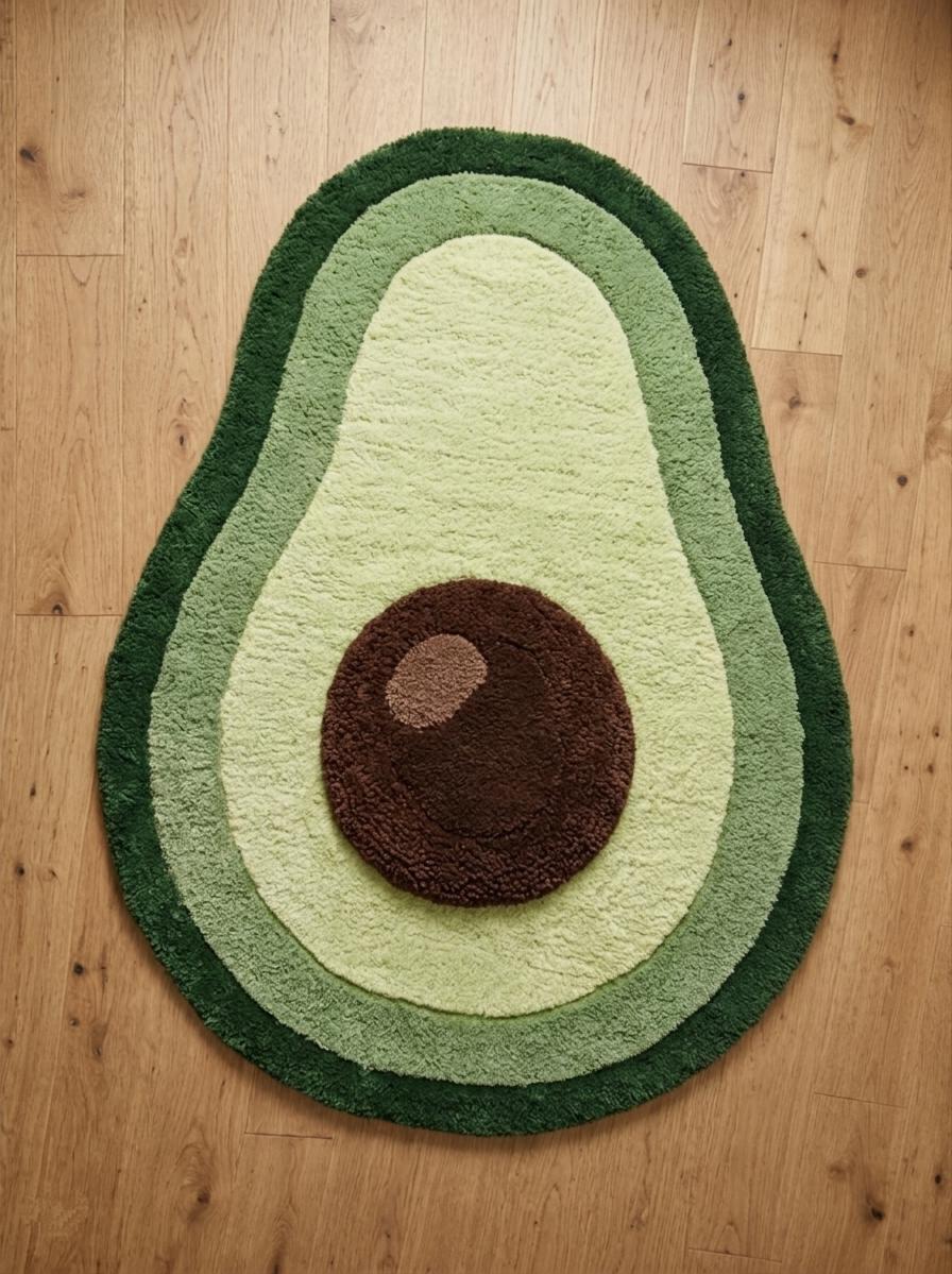 Handmade Wool Area Rug, Avocado Shape Mat, Green Tufted Decor, Nursery ...
