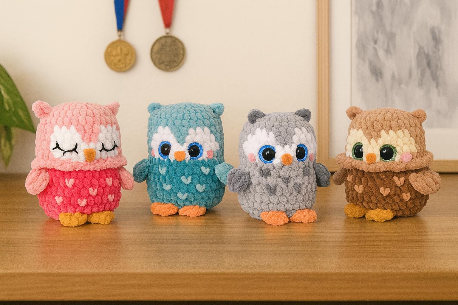 No-Sew Owl Crochet Pattern PDF – 4 in 1 Amigurumi Plushies – Easy DIY No-Sew Crochet Toy