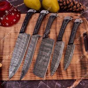 Damascus Chef Knife Set – Handmade & Custom Engraved – Personalized Kitchen Gift for Him, Her, Chef – Professional Cooking 5 pcs Knife set