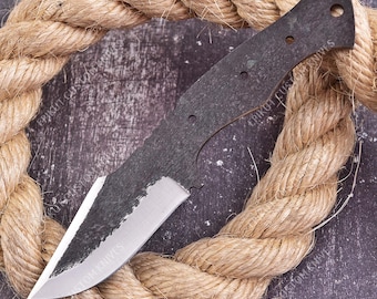 8" Hand Forged Skinner Knife Blank | 1095 Carbon Steel, Damascus Steel Blade