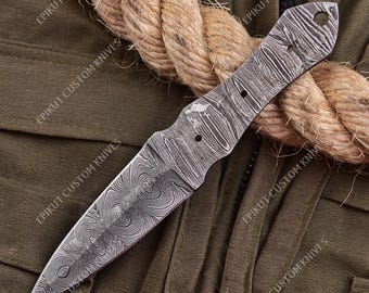 8" Handmade Damascus Steel DIY Double Edge Knife blank Knife Blank Forged Blade for Knife Making Hunting , Chef & Custom Knife Supply