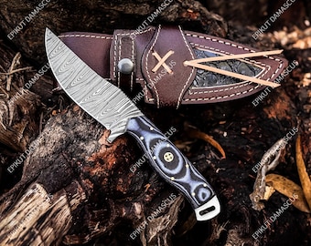 Handmade Damascus Steel Skinner Knife: Hunting Camping Outdoors Gift