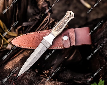 Handmade Double Edged Boot Knife , Damascus Best Hunting knife , Handmade Knives Knife Gift , Bushcraft knife , Camping knife With Sheath