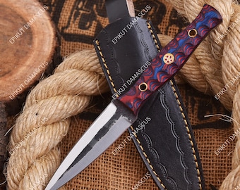 Handmade Double Edged Boot Knife , 1095 Carbon steel Best Hunting knife , Handmade Knife Gift , Bushcraft knife , Camping knife With Sheath