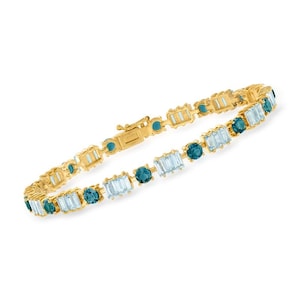 14k Emerald Cut Blue Topaz Tennis Women's Bracelet, Tennis Bracelet, 18k Topaz Bracelet, Blue Topaz Bracelet, Layering Women's Bracelet Gift