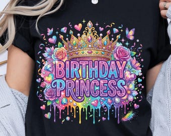 Drip Birthday Princess Glitter Crown Ready To Press, Colorful Girls Birthday Party Dtf Transfers