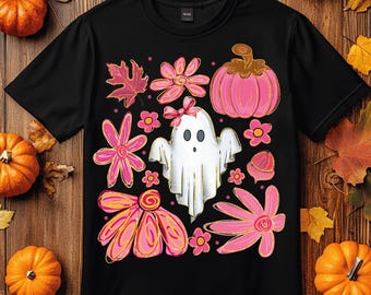 Boho Floral Ghost Ready To Press, Halloween, Pumpkin, Floral Dtf Transfers, Retro Halloween Dtf, Fall Ghost, Boho Dtf, Preppy Ghost Flowers