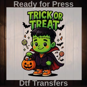 Trick or Treat Ready To Press, Cute Frankenstein Dtf Transfers, Frankenstein Monster Dtf, Vintage Halloween Ghost Dtf, Halloween Horror Dtf
