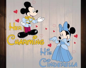 Her Charming-His Cinderella Ready To Press, Valentines Day Dtf Transfers, Mickey and Minnie
