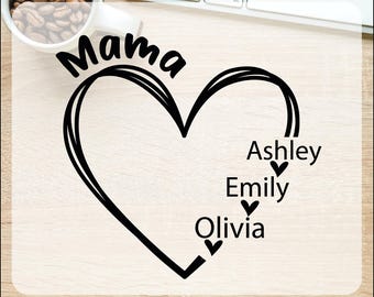 Custom Mama Ready To Press, Personalized Mama with Kids Dtf Transfers, Retro Mothers Day, Children Names, Mom Heart Dtf